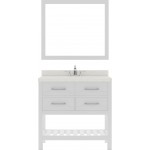 Caroline Estate 36" Single Bath Vanity in White with White Quartz Top and Square Sink and Matching Mirrors