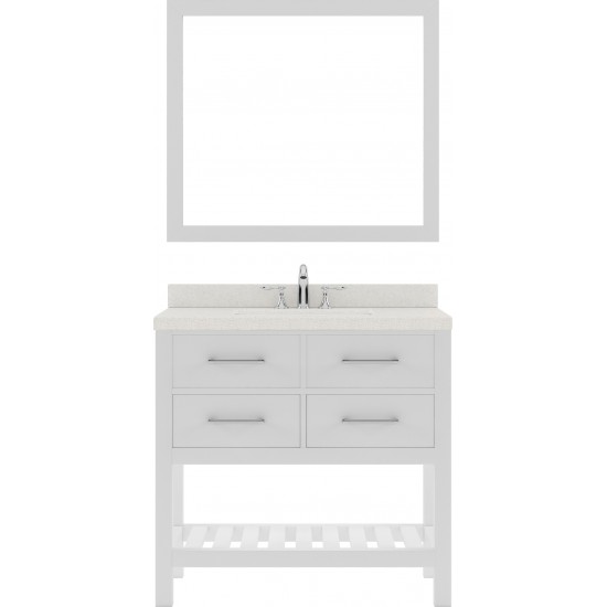 Caroline Estate 36" Single Bath Vanity in White with White Quartz Top and Square Sink and Matching Mirrors