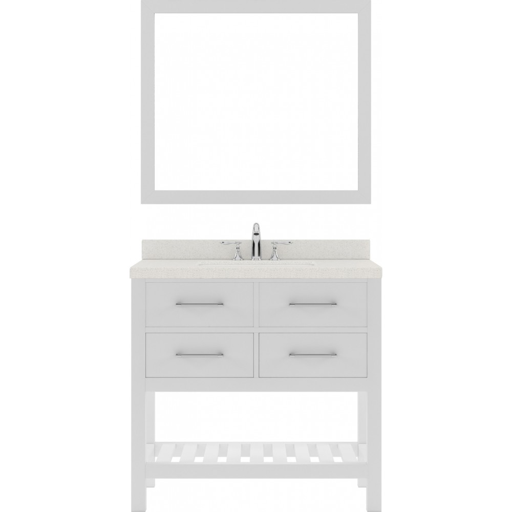 Caroline Estate 36" Single Bath Vanity in White with White Quartz Top and Square Sink and Matching Mirrors