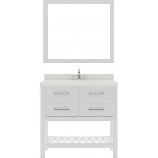 Caroline Estate 36" Single Bath Vanity in White with White Quartz Top and Square Sink with Polished Chrome Faucet and Mirrors