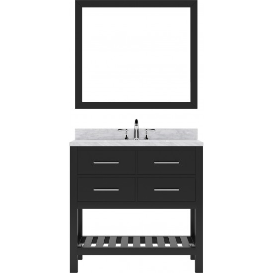 Caroline Estate 36" Single Bath Vanity in Espresso with White Marble Top and Round Sink and Matching Mirrors