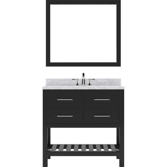 Caroline Estate 36" Single Bath Vanity in Espresso with White Marble Top and Round Sink with Polished Chrome Faucet and Mirro