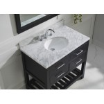 Caroline Estate 36" Single Bath Vanity in Espresso with White Marble Top and Round Sink with Polished Chrome Faucet and Mirro