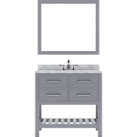 Caroline Estate 36" Single Bath Vanity in Gray with White Marble Top and Round Sink with Polished Chrome Faucet and Mirrors