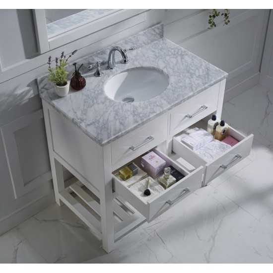 Caroline Estate 36" Single Bath Vanity in White with White Marble Top and Round Sink and Matching Mirrors