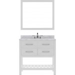 Caroline Estate 36" Single Bath Vanity in White with White Marble Top and Round Sink with Polished Chrome Faucet and Mirrors