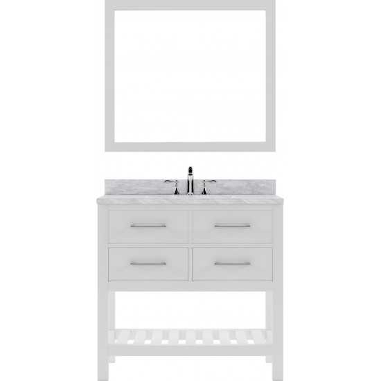 Caroline Estate 36" Single Bath Vanity in White with White Marble Top and Round Sink with Polished Chrome Faucet and Mirrors