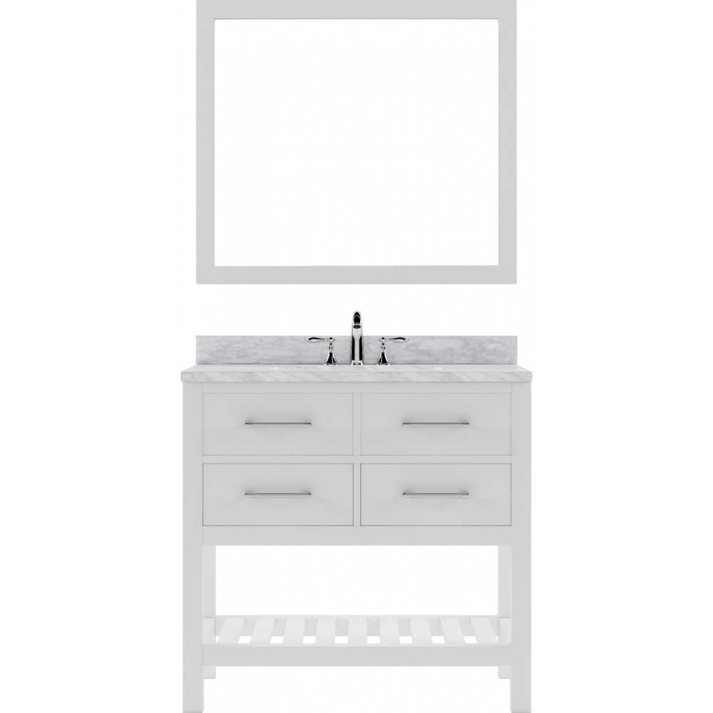 Caroline Estate 36" Single Bath Vanity in White with White Marble Top and Round Sink with Polished Chrome Faucet and Mirrors