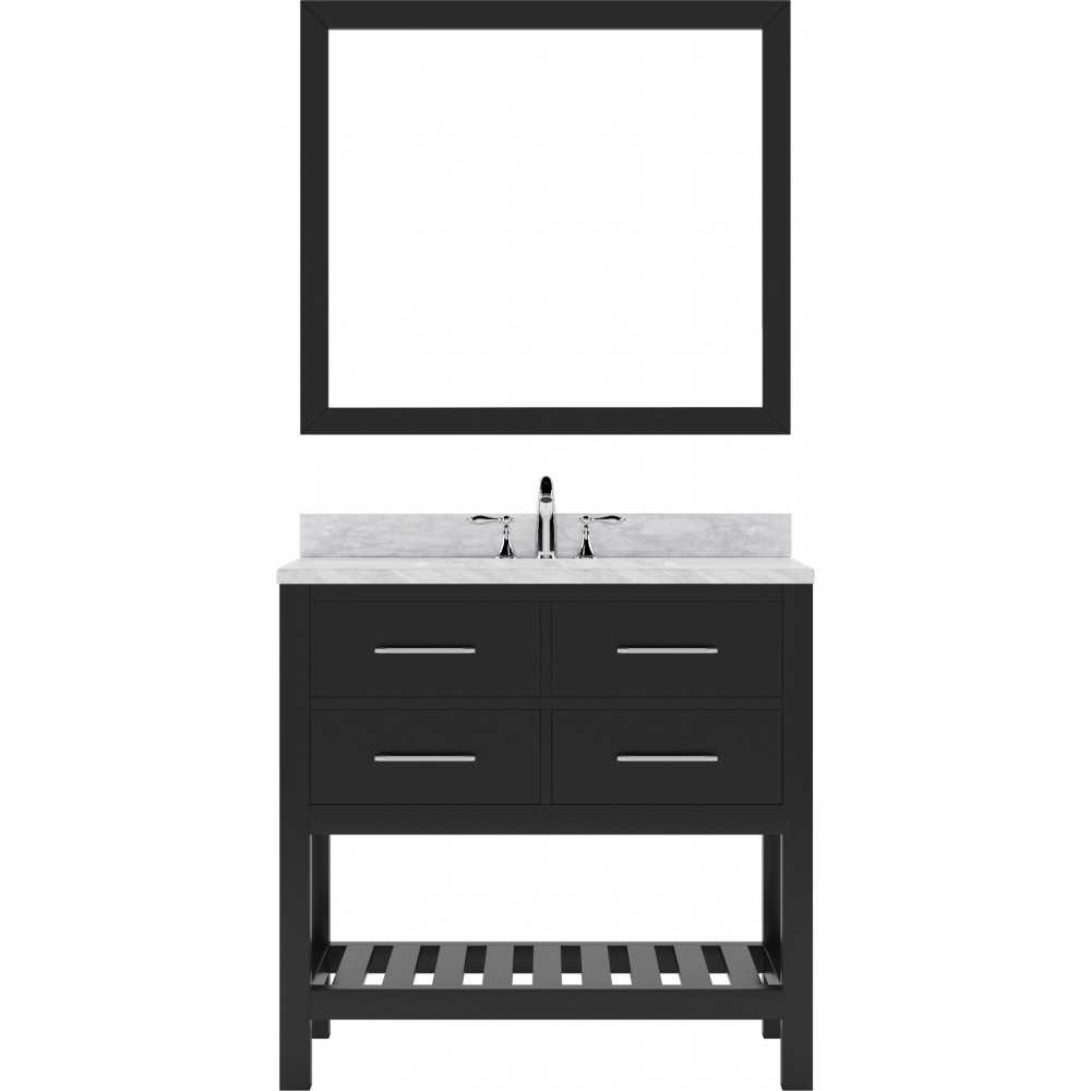 Caroline Estate 36" Single Bath Vanity in Espresso with White Marble Top and Square Sink and Matching Mirrors