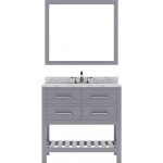 Caroline Estate 36" Single Bath Vanity in Gray with White Marble Top and Square Sink and Matching Mirrors