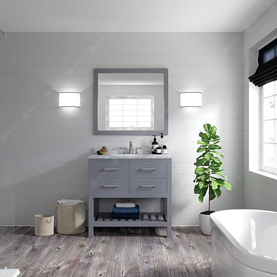 Caroline Estate 36" Single Bath Vanity in Gray with White Marble Top and Square Sink and Matching Mirrors