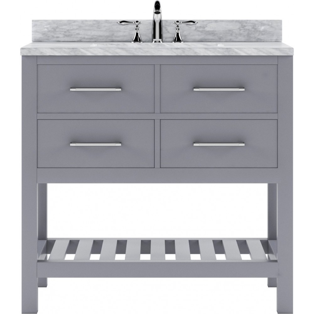 Caroline Estate 36" Single Bath Vanity in Gray with White Marble Top and Square Sink