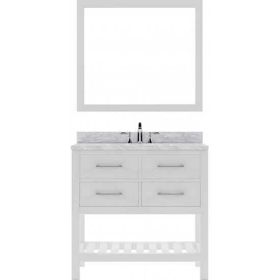 Caroline Estate 36" Single Bath Vanity in White with White Marble Top and Square Sink with Brushed Nickel Faucet and Mirrors