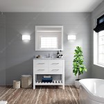 Caroline Estate 36" Single Bath Vanity in White with White Marble Top and Square Sink with Brushed Nickel Faucet and Mirrors