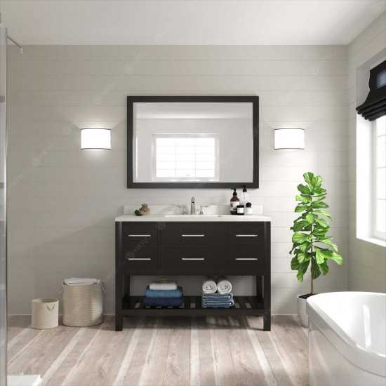 Caroline Estate 48" Single Bath Vanity in Espresso with White Quartz Top and Round Sink and Matching Mirrors