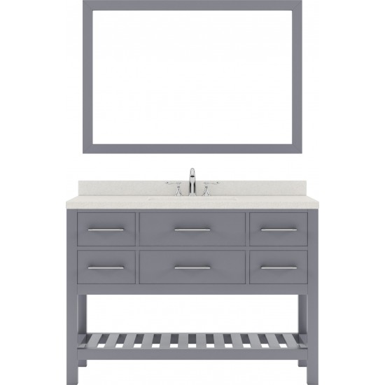 Caroline Estate 48" Single Bath Vanity in Gray with White Quartz Top and Round Sink with Brushed Nickel Faucet and Mirrors