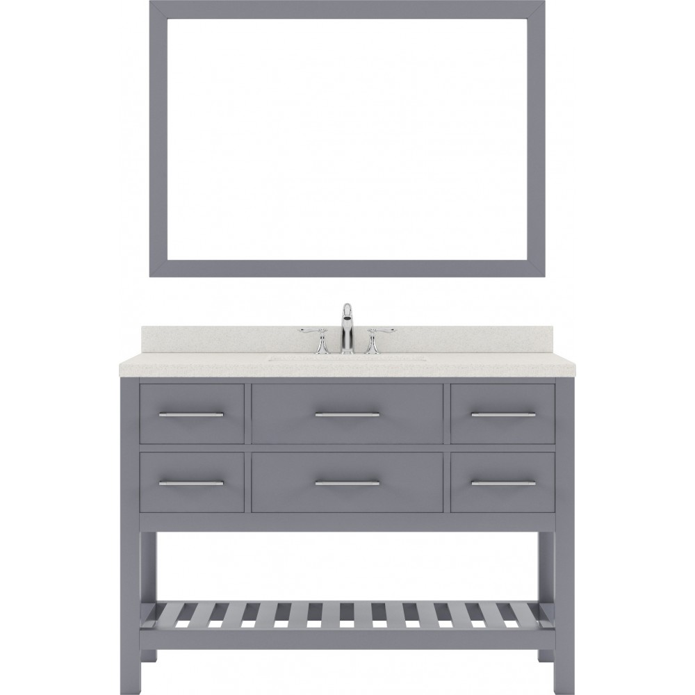 Caroline Estate 48" Single Bath Vanity in Gray with White Quartz Top and Round Sink with Brushed Nickel Faucet and Mirrors