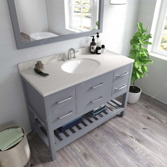 Caroline Estate 48" Single Bath Vanity in Gray with White Quartz Top and Round Sink with Brushed Nickel Faucet and Mirrors