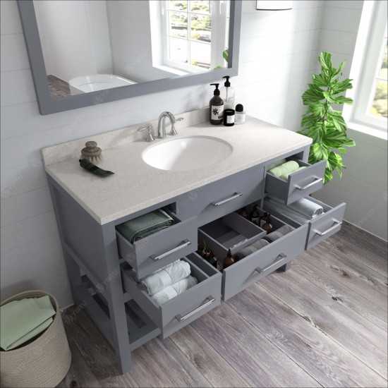 Caroline Estate 48" Single Bath Vanity in Gray with White Quartz Top and Round Sink with Brushed Nickel Faucet and Mirrors