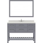 Caroline Estate 48" Single Bath Vanity in Gray with White Quartz Top and Round Sink with Polished Chrome Faucet and Mirrors