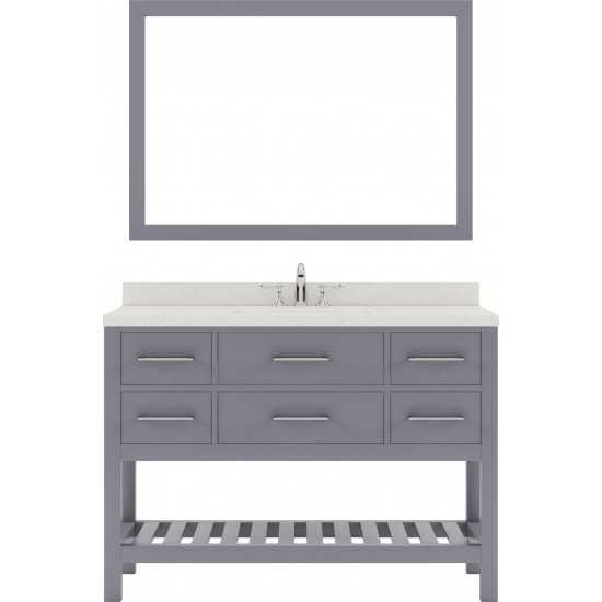 Caroline Estate 48" Single Bath Vanity in Gray with White Quartz Top and Round Sink with Polished Chrome Faucet and Mirrors