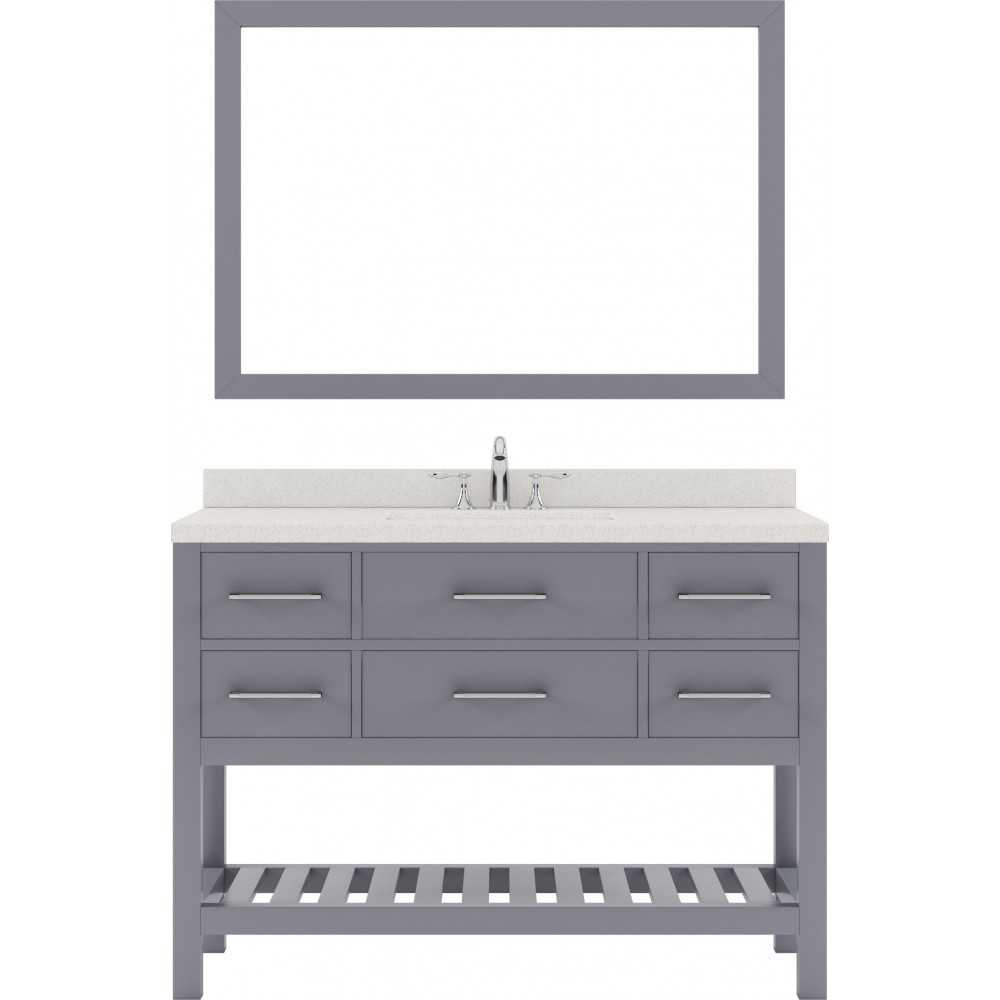 Caroline Estate 48" Single Bath Vanity in Gray with White Quartz Top and Round Sink with Polished Chrome Faucet and Mirrors
