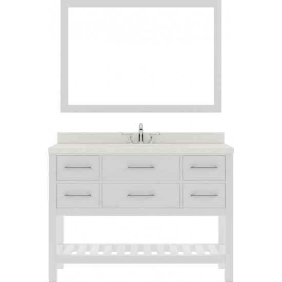 Caroline Estate 48" Single Bath Vanity in White with White Quartz Top and Round Sink and Matching Mirrors