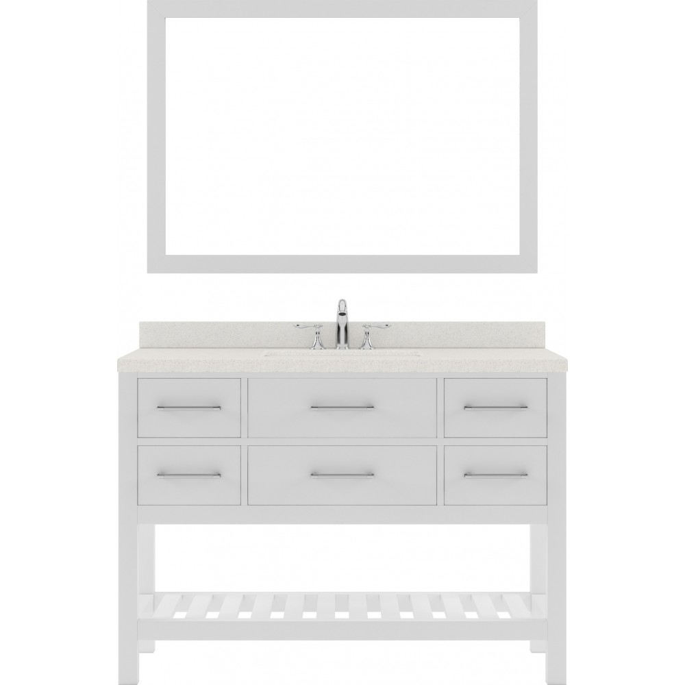 Caroline Estate 48" Single Bath Vanity in White with White Quartz Top and Round Sink and Matching Mirrors