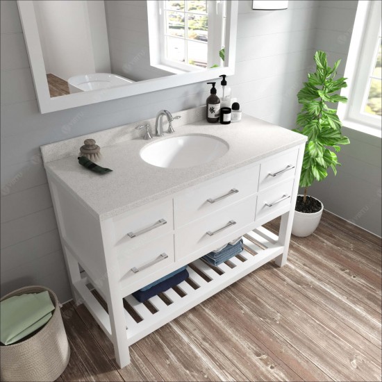 Caroline Estate 48" Single Bath Vanity in White with White Quartz Top and Round Sink and Matching Mirrors