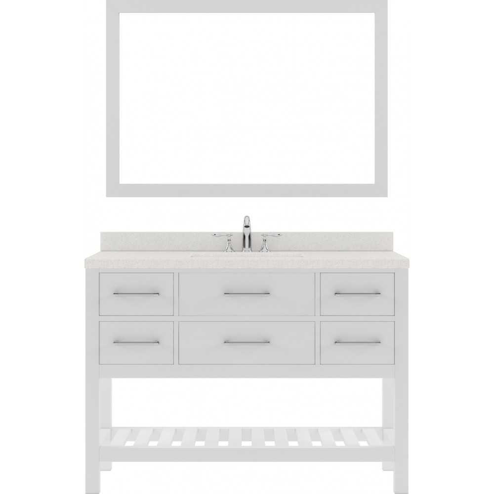 Caroline Estate 48" Single Bath Vanity in White with White Quartz Top and Round Sink with Polished Chrome Faucet and Mirrors