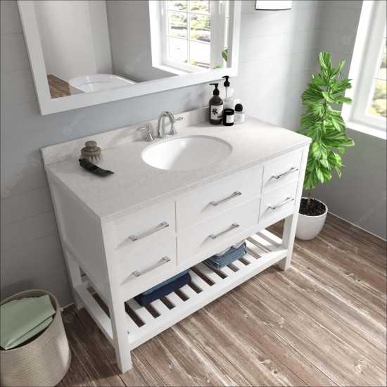 Caroline Estate 48" Single Bath Vanity in White with White Quartz Top and Round Sink with Polished Chrome Faucet and Mirrors