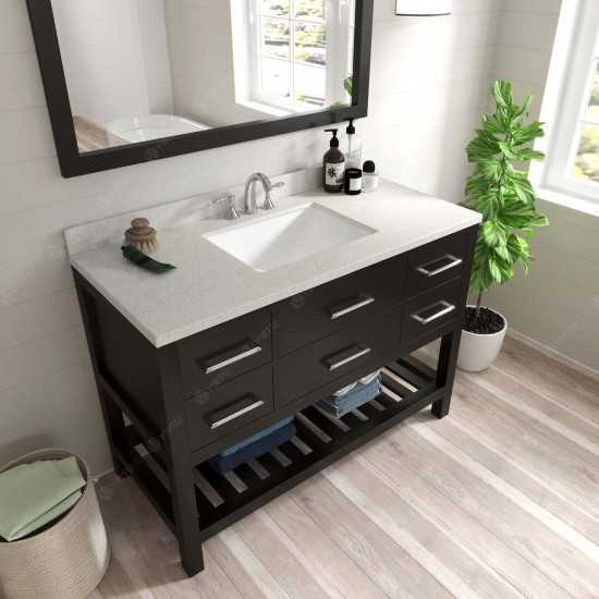 Caroline Estate 48" Single Bath Vanity in Espresso with White Quartz Top and Square Sink with Polished Chrome Faucet and Mirr