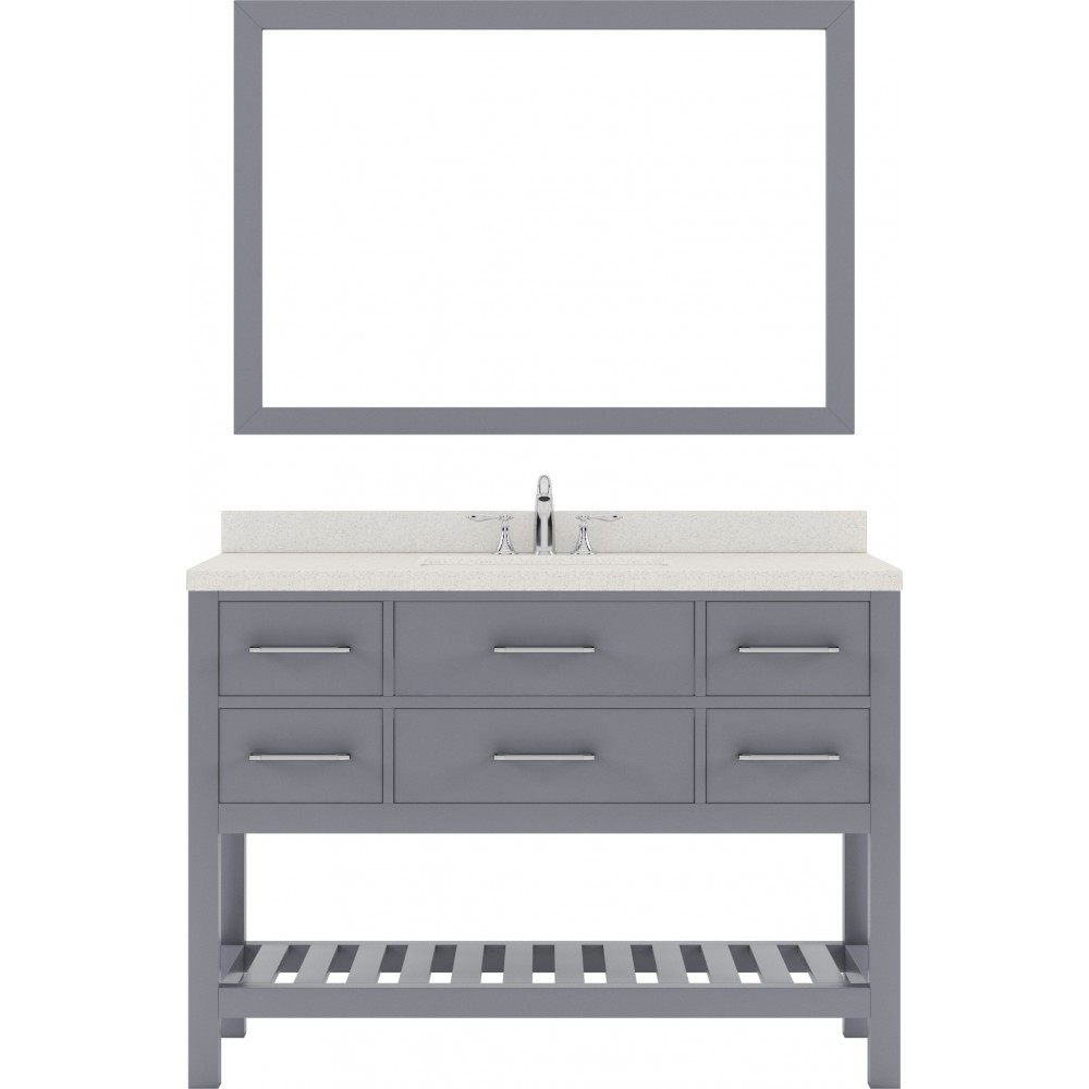 Caroline Estate 48" Single Bath Vanity in Gray with White Quartz Top and Square Sink and Matching Mirrors