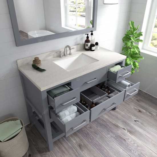 Caroline Estate 48" Single Bath Vanity in Gray with White Quartz Top and Square Sink with Brushed Nickel Faucet and Mirrors