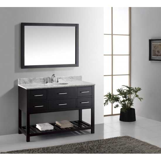 Caroline Estate 48" Single Bath Vanity in Espresso with White Marble Top and Round Sink and Matching Mirrors