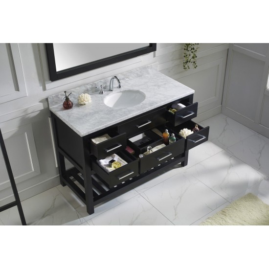 Caroline Estate 48" Single Bath Vanity in Espresso with White Marble Top and Round Sink with Polished Chrome Faucet and Mirro