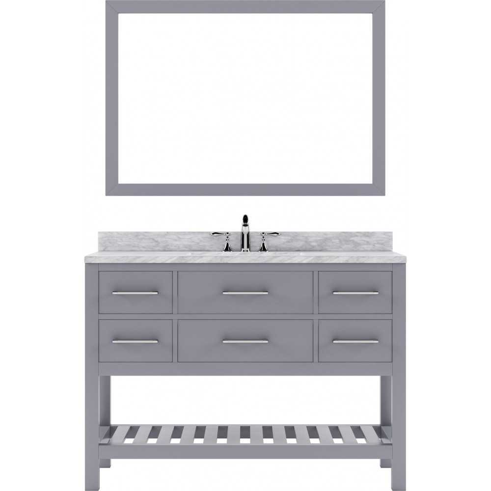 Caroline Estate 48" Single Bath Vanity in Gray with White Marble Top and Round Sink with Brushed Nickel Faucet and Mirrors