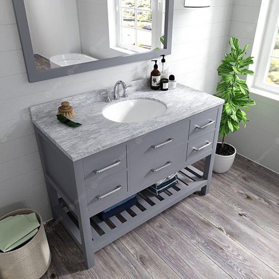 Caroline Estate 48" Single Bath Vanity in Gray with White Marble Top and Round Sink with Brushed Nickel Faucet and Mirrors