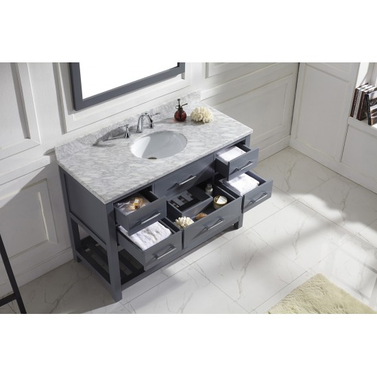 Caroline Estate 48" Single Bath Vanity in Gray with White Marble Top and Round Sink with Brushed Nickel Faucet and Mirrors