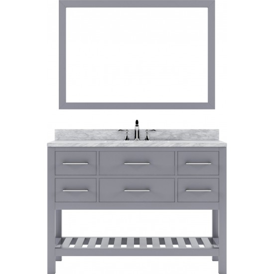 Caroline Estate 48" Single Bath Vanity in Gray with White Marble Top and Round Sink with Polished Chrome Faucet and Mirrors