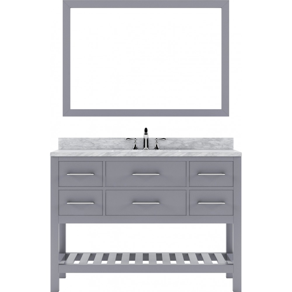 Caroline Estate 48" Single Bath Vanity in Gray with White Marble Top and Round Sink with Polished Chrome Faucet and Mirrors