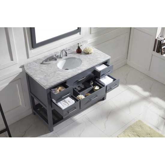 Caroline Estate 48" Single Bath Vanity in Gray with White Marble Top and Round Sink with Polished Chrome Faucet and Mirrors