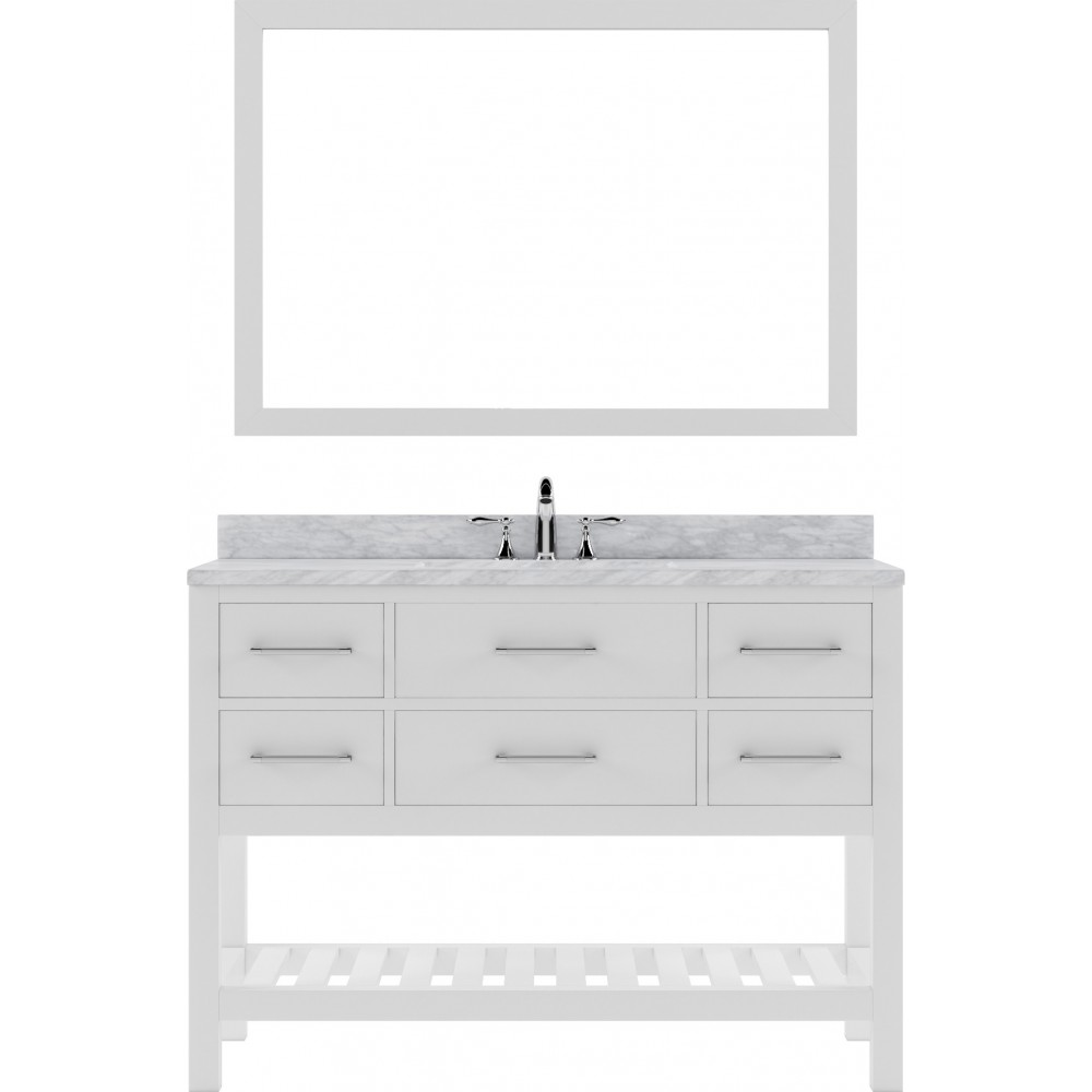 Caroline Estate 48" Single Bath Vanity in White with White Marble Top and Round Sink and Matching Mirrors