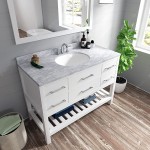 Caroline Estate 48" Single Bath Vanity in White with White Marble Top and Round Sink and Matching Mirrors