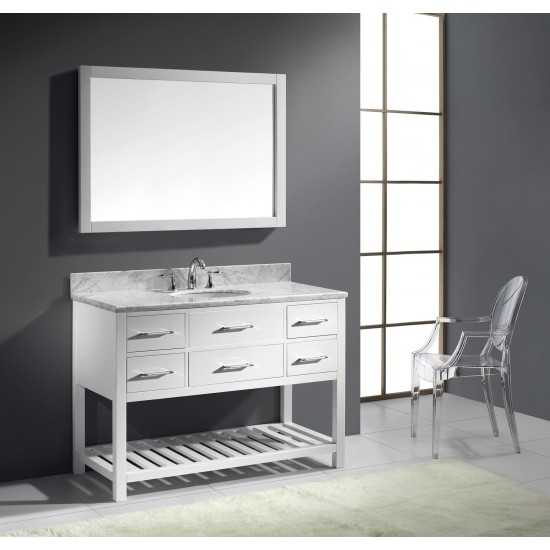 Caroline Estate 48" Single Bath Vanity in White with White Marble Top and Round Sink and Matching Mirrors