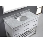 Caroline Estate 48" Single Bath Vanity in White with White Marble Top and Round Sink and Matching Mirrors