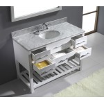 Caroline Estate 48" Single Bath Vanity in White with White Marble Top and Round Sink and Matching Mirrors