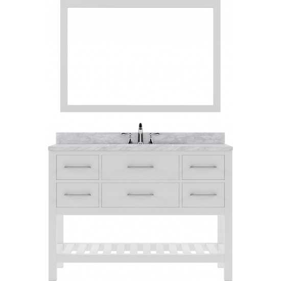 Caroline Estate 48" Single Bath Vanity in White with White Marble Top and Round Sink with Brushed Nickel Faucet and Mirrors