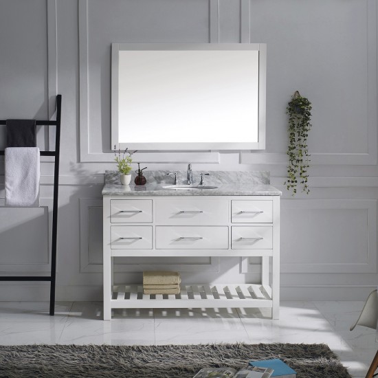 Caroline Estate 48" Single Bath Vanity in White with White Marble Top and Round Sink with Brushed Nickel Faucet and Mirrors