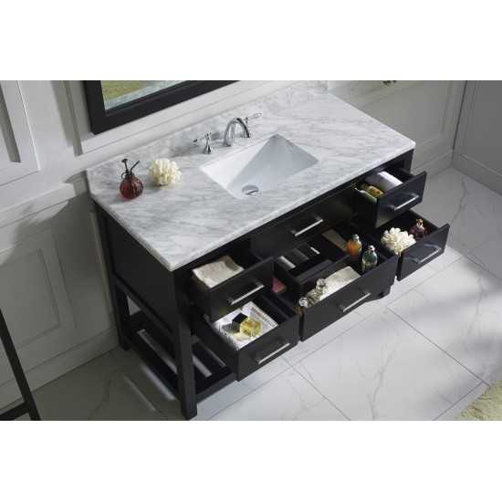 Caroline Estate 48" Single Bath Vanity in Espresso with White Marble Top and Square Sink with Polished Chrome Faucet and Mirr